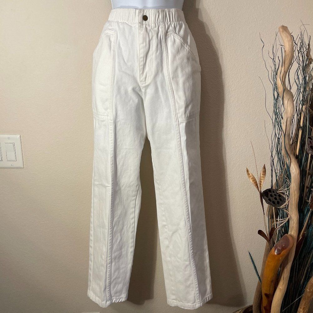 White Denim High Waist Y2K Taper Jeans French Seam Patch Pocket Vintage Size 10